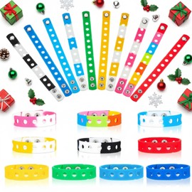 Aoriher 20 Pcs 20 Pcs Silicone Charm Bracelets for Kids Christmas Stocking Stuffers Gifts Bulk 7 Inch Rubber Wristband Adjustable Bracelet with Holes for Boy Girl (Rainbow)