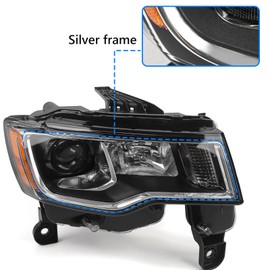 FIONE Halogen Headlight Assembly Compatible with Jeep Grand Cherokee 2017 2018 2019 2020 2021 Replacement Headlamp with Chrome Housing Silver Frame Right Passenger Side RH