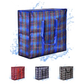 REUSABLE 190GSM HEAVY DUTY STURDY JUMBO Extra Large Storage Bag with Zippers Laundry Bag and Wardrobe Fabric Waterproof 60x50x25cm 82L (BLUE)