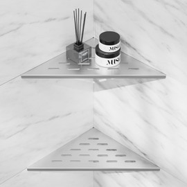lives Shower Corner Shelf 10" Slot Design Bathroom Shelves for Tiled Wall, 304 Stainless Steel Recessed Organizer Corner Shelves for Inside Shower Decor, 2 Pack, Silver