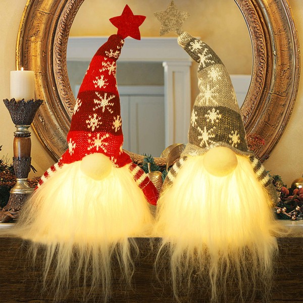 Juegoal 15" Lighted Christmas Gnome, Handmade Plush Scandinavian Swedish Tomte,