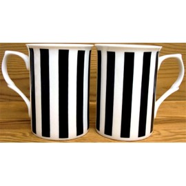 fromeuropewithlove Black Lines Mugs Set of 2 Fine Bone China Black Vertical Striped Mugs Hand Decorated in the UK