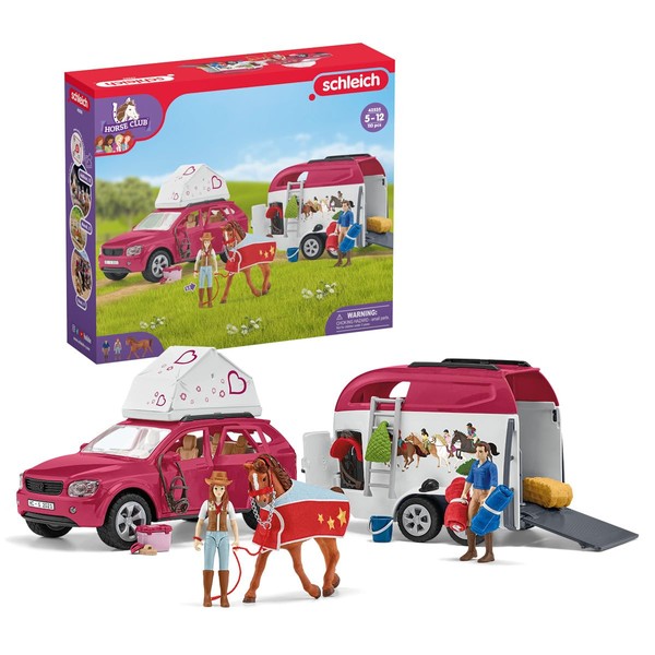 Schleich Horse Club — Horse Adventures with Car and Trailer Horse Play Set, 110 Piece Set of Horse Toys for Girls and Boys Ages 5+