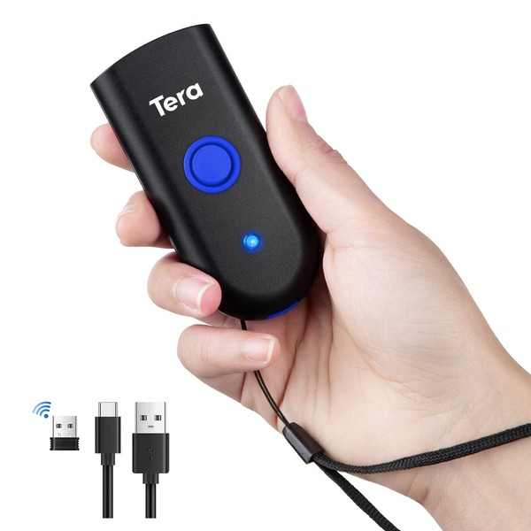 Tera Barcode Reader, Small, Laser, 1D Bluetooth, Wireless, 2.4G, Wireless, Time Stamp, Japanese Instruction Manual Included, Rechargeable, Handheld, 1100-L