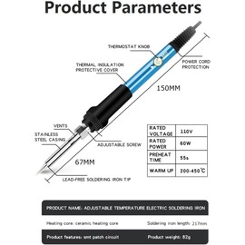 Kit Soldador Herramienta de Soldadura, 60W Soldador de Estaño Cautin para Soldar, Multímetro Digital LCD, Alambre de Soldadura, Bomba Desoldadora, Kit de Punta de Soldador para Reparación Electrónica