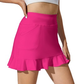 M MOTEEPI Tennis Skirt with Shorts Underneath Athletic Skort Skirts for Womens Golf Skirt Cute Skirts Hot Pink X-Large