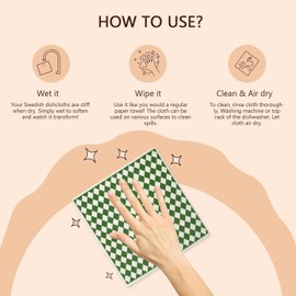 Kaufibre 6 Pack Swedish Dish Cloths for Kitchen,Reusable Checkered Dish Towel Washable Cleaning Sponge for Bar Table Wiping,Assorted