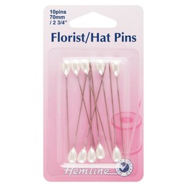Hemline 70mm Florist & Hat Pins - 10pcs Pearl Tip H711