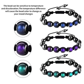 Yolev 2 Pieces Adjustable Mood Bracelet Dazzling Shimmer Color Changing Beads Yoga Beads Bracelet for Men Women