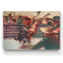 Renditions Gallery Canvas Animal Wall Art Modern Paintings Decorations Vintage Cowboy Bull Riding Abstract Historical Western Artwork Prints for Bedroom Office Kitchen - 18"x27" LT31