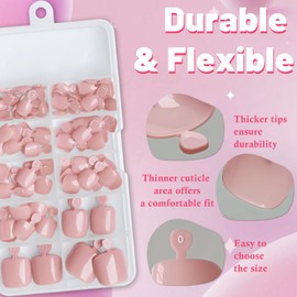 AddFavor 120pcs Pink Press on Toenails for Women, Toe Nail Press on Square Fake Toenails Naked Pink Full Cover Toenail Press ons Fake Toe Nail Tips Glue on Toenails, 12 Sizes Toe Press on Nails