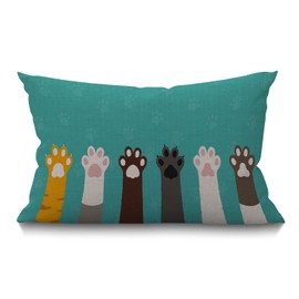 BGBDEIA Oblong Cushion Cover Farmhouse 12x20 Inch Soft Linen Throw Pillowcase Cute Colorful Cat Paws Print Design Art Pillow Cover for Couch Bed Sofa Chair,30 x 50 cm