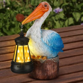 Leinuosen Pelican Garden Statue with Solar Lantern 6.3" Pelican Solar Light for Outside Decor Sculptures & Statues Lights for Lawn Decor Unique Ornament Women Mom Gift
