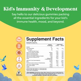 Plant Based Kids Multivitamin Gummies - Multivitamin for Kids Immunity Support Gummies with Vitamins A C D3 E B and Zinc Gelatin and Gluten Free Non-GMO Vitamins Gummy Formula 180ct