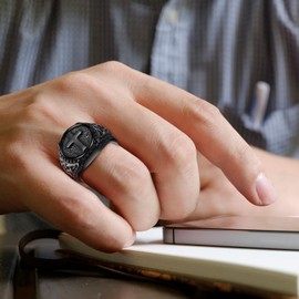 Oidea Cross Rings for Men: Black Vintage Stainless Steel Christian Celtic Knot Signet Rings Cocktail Party Biker Statement Wedding Ring Religious Jewelry Gift, Size 7