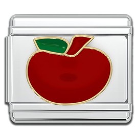 Fablinks Italian Bracelet Charms, 9mm Stainless Steel Charm Link for Women, Modular Jewelry Links for Men (Apple)