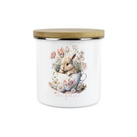 Purely Home Bunny Rabbit Kitchen Sugar Storage Canister - Teacup Bunny Metal Enamel Hot Drinks Storage Container
