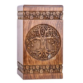INTAJ Handmade Rosewood Urn for Human Ashes - Adult Tree of Life Wooden Urns Hand-Crafted - Celtic Funeral Cremation Urn for Dogs Engraved (Rosewood, Keepsake - 3.50" Hx2.00W (6.50 Cu/in))