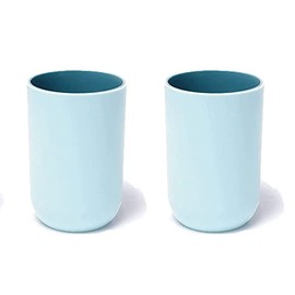 RabyLeo Cup 10.5oz, Unbreakable Reusable Drinking Cups Set of 2 Colors, Plastic Toothbrush Cup Tumbler 300ml, Dishwasher Safe (Light blue & Light blue)
