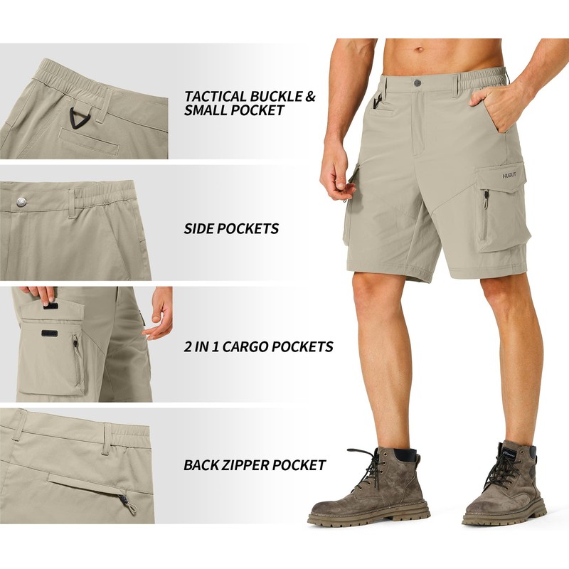 Hugut Men's Hiking Cargo Shorts Quick Dry Lightweight with Multi