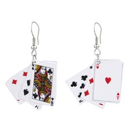 QzxEqz Queen of Heart Earrings Red Heart Poker Clock Drop Earrings Funny Colorful Resin Playing Card Earrings for Women (black)