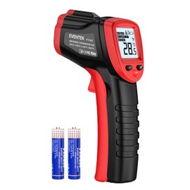 Laser infrared thermometer, Eventek pyrometer temperature sensor -50 to +380 °C, non-contact thermometer, digital LCD light, in black,red colour