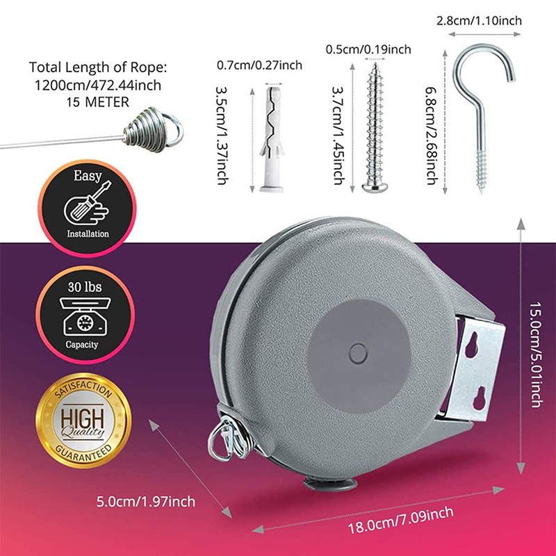 WDOPEN Retractable Clothesline-Portable Heavy-Duty Indoor and Outdoor Clothesline PVC Clothesline,