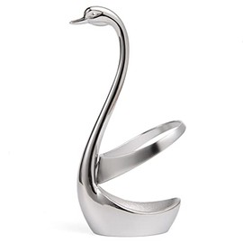 AnSaw Silver Swan Base Holder Coffee Bar, Dining Entertaining Wedding Table Decorative (Size Small)