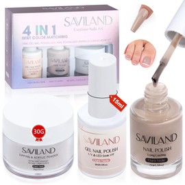 SAVILAND 4 In 1 Dark Nude Gel Nail Polish & Nail Polish & Dipping & Acrylic Powder Set - Nude Gel Polish Gel Nail Kit for Home Nail Salon, Christmas Gifts