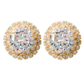 Navachi 18k Gold Plated Circle Clear Zircon Crystal Omega Earrings