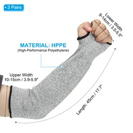 PATIKIL 18 Inch Cut Resistant Sleeve, 3 Pairs Arm Safety Protectors Sleeves with Thumb Hole Level 5 Protection Forearm Guard Sleeves for Thin Skin and Bruising, XL, Gray
