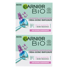 Garnier Bio Anti-Falten-Tagescreme für das Gesicht mit Lavendelöl und straffender Hyaluronsäure – 2 Dosen à 50 ml