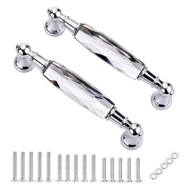 JUXYES Pack of 2 Crystal Cabinet Handles Pulls, Chrome Silver Glass Handle Decorative Drawer Pulls Modern Cupboard Door Handle Knobs for Dresser Drawer Cabinet Closet (5")