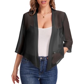 Bbonlinedress Bolero Women's Festive Chiffon Cardigan Elegant Long Sleeve Casual Bolero Jacket Open Front Shoulder Jacket, black, XL