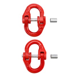 QWORK Chain Link Connectors Set, 4 Set 3/8" 7100 lbs Hammer Lock and 2 Pcs 5/8" 6600 lbs Oblong Master Link, Grade 80 Steel, Red