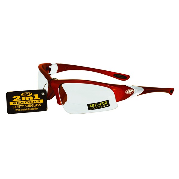 SSP Eyewear 2.00 Bifocal/Reader Safety Glasses with Red Frames and Clear Anti-Fog Lenses, ENTIAT 2.0 RED CL A/F,Red - 2.00 - Clear Anti-Fog