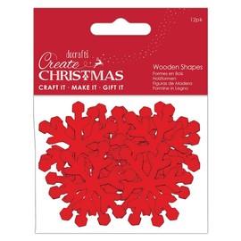 Create Christmas Wooden Shapes, Snowflakes, Red, Pack of 12, Suitable for Home, Wood Paint, Wooden Toys and Card Craft, Ideal for Christmas Decorations and Card Making Supplies