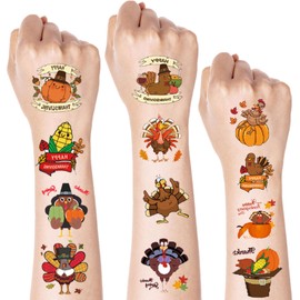 20 Sheets Fall Tattoo Stickers Thanksgiving Temporary Tattoo Decal for kids Adult Turkey Maple Leaf Pumpkin Harvest Design Temporary Tattoo Stickers Thanksgiving Birthday Party Supplies