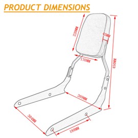 Motaux Passenger Sissy Bar Rear Backrest for Honda Shadow Spirit 750 VT750C2 2007-2014 Phantom VT750C2B 2010-2019, Black
