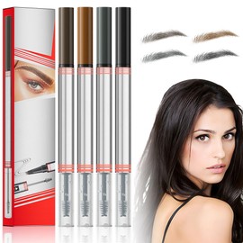 2-in-1 Eyebrow Pencil with Gel, Microblading Eyebrow Pencil with 4 Fork Tips, 2-in-1 Brow Pen and Sealing Brow Gel, Waterproof Eyes, Brow Pencil, Magic Eyebrow Pencil, Natural (4 Pieces)