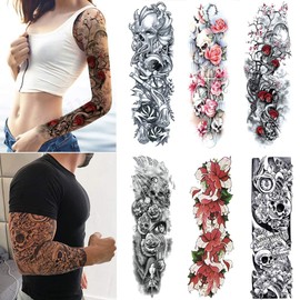 Yesallwas Tattoo Stickers, Large Features, Set of 6, Japanese Pattern, Tattoo Stickers, Realistic Large, Waterproof, Long Lasting, Japanese Carved, Tattoo Seal, Body Seal, For Kids, Men, Women, Easy