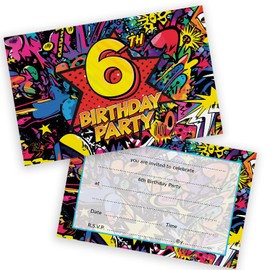 6th Birthday Party Invitations Kids - Comic Book Style 20 Pack - Childrens Birthday Invitations for Boys/Girls A6 Bday Party Invites Invitation Cards with Folding Envelopes