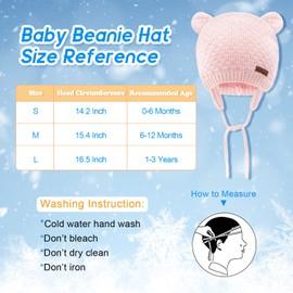 BAVST Baby Beanie Hat for Winter with Earfalp Cute Bear Kids Toddler Girls Boys Warm Knit Cap 0-36M (Pink, S(0-6M))