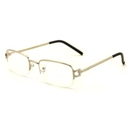 V.W.E. Rectangular Half Rim Metal Reading Glasses With Anti-reflective AR Coating (Silver, 2.25)