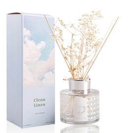 Clean Linen Reed Diffusers for Home,Wood Diffuser Sticks and Dry Flowers,Strong Long Lasting Scented,Elegant Aroma with Flower Wood Fragrance,Smell Good for Home Office Decor,150ml Diffuser Oil