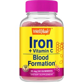 WellYeah Iron Gummies with Vitamin C -Anemia and Cellular Energy Support, Promotes Red Blood Cell Formation - Energy & Immune System Support -Natural Grape Flavor-60 Gummies