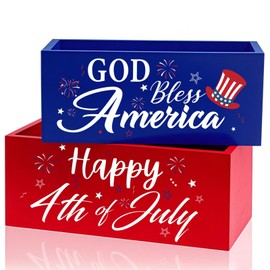 2 Pcs 4th of July Candy Bowl Dish Patriotic Supplies Memorial Red White and Blue Basket Indepence Day Wood Candy Holder 4th of July Serving Bowl for Memorial Day Corn Holiday Indoor Table Decor