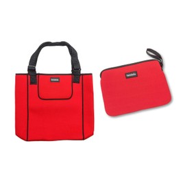Neoprene Tote and Swim Bag - Multi-Purpose Handbag for Beach Pool Gym | Mini Travel Cosmetic Bag - Red