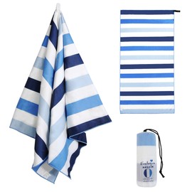 Exclusivo Mezcla Microfiber Quick Dry Beach Towel, Oversized Sand Free Beach Towel for Travel/ Camping/ Sports (Striped Blue, 35"X70") - Super Absorbent, Compact and Lightweight
