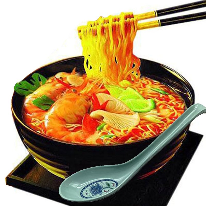 6Pcs Soup Spoon Ramen Noodle Soup Ladle Blue Pattern Soup